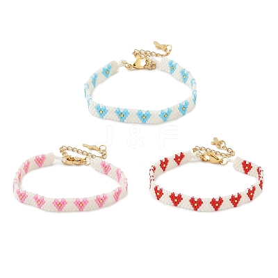 3Pcs 3 Colors Glass Seed Beaded Bracelets for Women BJEW-MZ00214-1