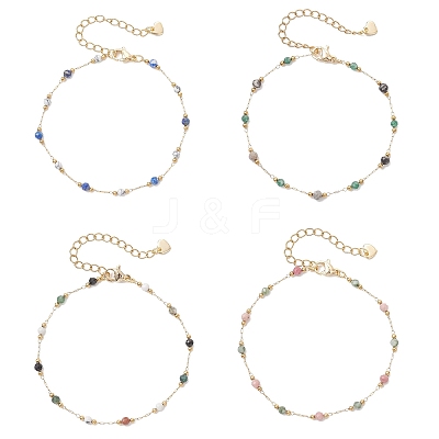 Handmade Mixed Stone Beads & 316 Stainless Steel Round Link Chains Bracelets BJEW-JB13340-1