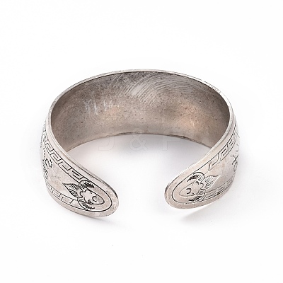 Bohemia Tibetan Style Alloy Thick Open Cuff Bangle for Women BJEW-E002-01AS-01-1