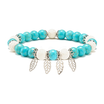 Synthetic Turquoise & Natural Lava Rock Round Beads Stretch Bracelets Set BJEW-JB07465-1