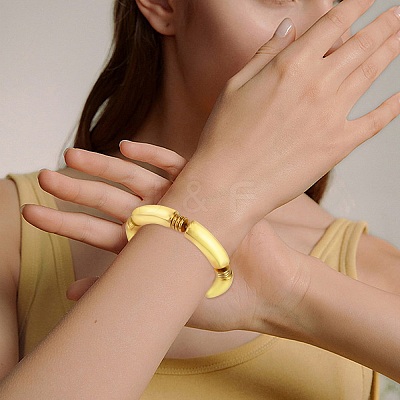 CCB Plastic Curved Tube Beaded Stretch Bracelets for Women BJEW-SW001583-02-1
