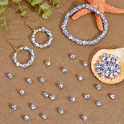 180Pcs Handmade Flower Printed Porcelain Ceramic Beads PORC-LT0001-08B-1