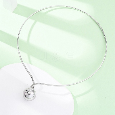 201 Stainless Steel Ball Charm Rigid Choker Necklaces for Women NJEW-Z098-05P-1