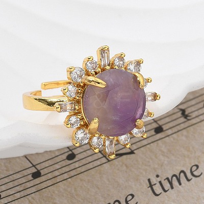 Sunflower Natural Amethyst Finger Rings RJEW-B113-03G-08-1