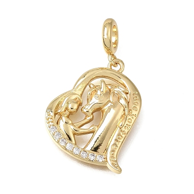 Brass Micro Pave Clear Cubic Zirconia European Dangle Charms KK-C263-05G-1