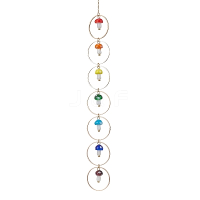 Chakra Mushroom Handmade Lampwork Pendant Decorations HJEW-JM01648-02-1
