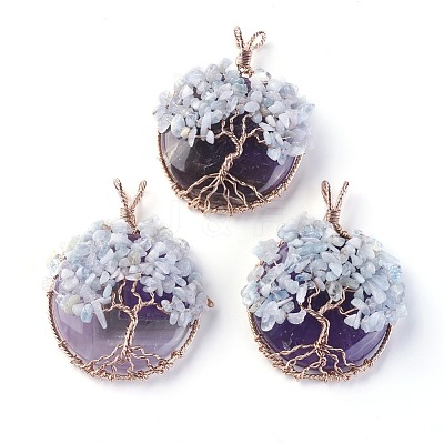 Natural Amethyst & Aquamarine Big Pendants G-G771-B03-1