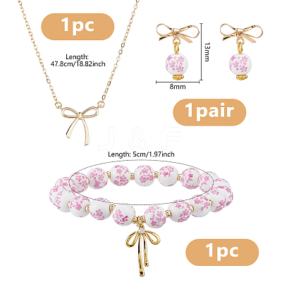 Brass Bowknot Pendant Necklace & Stud Earring & Bracelet Sets SJEW-DC00003-1