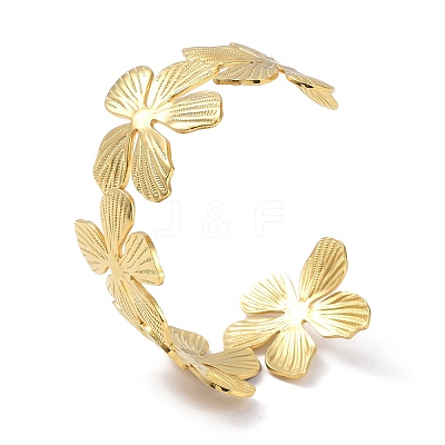 Flower 304 Stainless Steel Open Cuff Bangles for Women BJEW-M313-05G-1