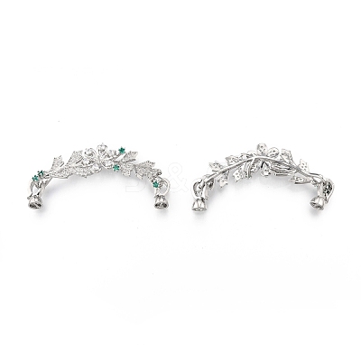 Brass Pave Clear & Green Cubic Zirconia Fold Over Clasps KK-N216-521-1