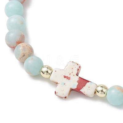 Synthetic Aqua Terra Jasper & Turquoise Beads Stretch Bracelets for Women BJEW-JB13106-1