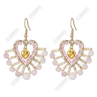 Heart Glass Seed Beads Dangle Earrings EJEW-FS00072-1