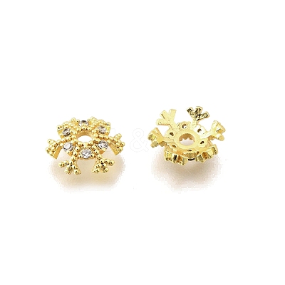 Snowflake Brass Micro Pave Clear Cubic Zirconia Bead Caps KK-K300-03C-G-1