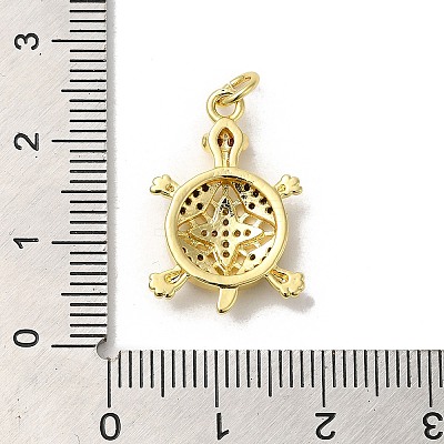 Tortoise Rack Plating Brass Micro Pave Black Cubic Zirconia Pendants KK-K377-29G-1