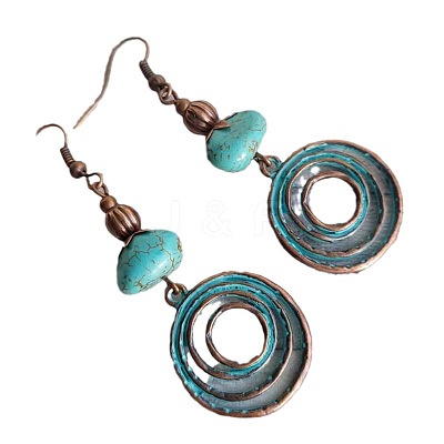 Alloy Synthetic Turquoise Chip Dangle Earrings FS-WG81983-01-1