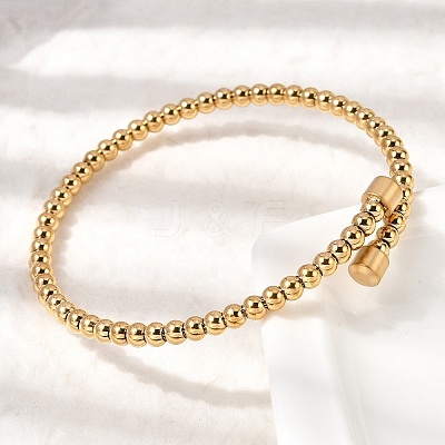 304 Stainless Steel Round Beaded Bangles for Women BJEW-D436-01G-1