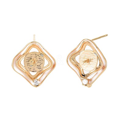 Brass Micro Pave Clear Cubic Zirconia Stud Earring Findings KK-S364-138-1