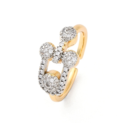 Brass Micro Pave Clear Cubic Zirconia Cuff Finger Rings for Women RJEW-C116-07G-1