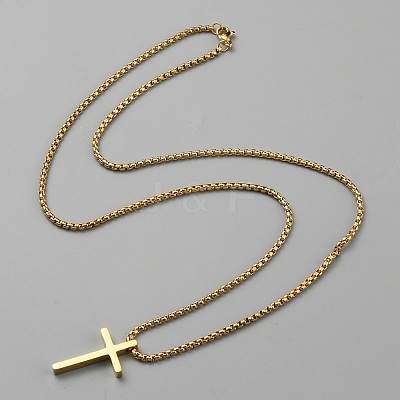 Stainless Steel Cross Pendant Necklace with Box Chains NJEW-WH0016-48G-1