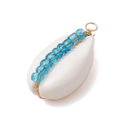 6Pcs 6 Styles Natural Cowrie Shell & Glass Seed Beads Pendants PALLOY-JF02759-01-1