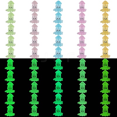 50Pcs 5 Colors Luminous Resin Cute Little Cuttlefish Ornaments RESI-SZ0003-44-1