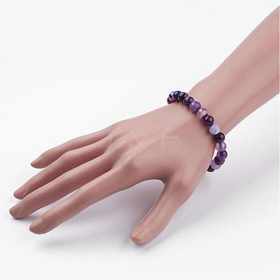 Natural Striped Agate/Banded Agate Beaded Stretch Bracelets BJEW-JB02564-02-1