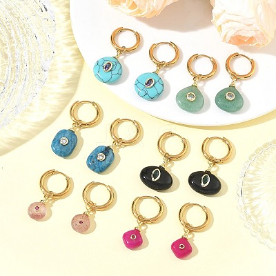 Stainless Steel with Natural & Synthetic Mixed Gemstone Dangle Earrings EJEW-JE07521-1