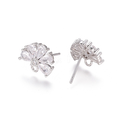 Brass Cubic Zirconia Stud Earring Findings EJEW-E257-05P-1