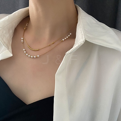 304 Stainless Steel Boston Link Chains Double Layer Necklaces BJEW-K257-04G-1