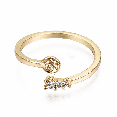 Brass Micro Pave Clear Cubic Zirconia Peg Bails Cuff Finger Ring Settings KK-T056-117G-NF-1