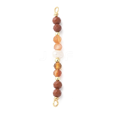 Faceted Round Natural Mixed Gemstone & Potato Natural Cultured Freshwater Pearl Beaded Connector Charms PALLOY-JF03531-1