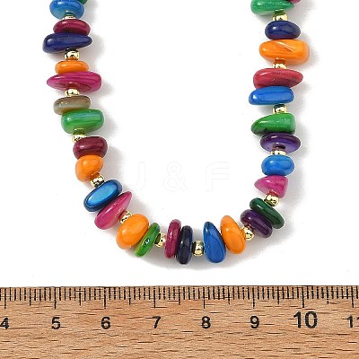 Dyed Natural Freshwater Shell Chip & Brass Beaded Necklaces NJEW-JN06409-1