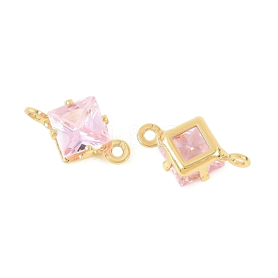 Brass Pave Cubic Zirconia Rhombus Connector Charms KK-P347-04G-01-1