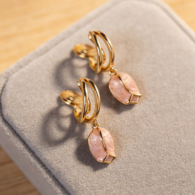 Brass Enamel Clip-on Earrings for Women WG05889-01-1