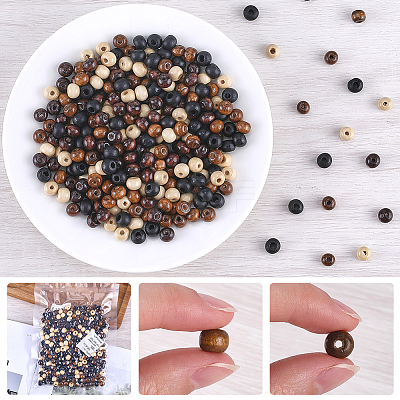 400Pcs 4 Styles  Natural Wood Beads WOOD-GF0002-15A-1