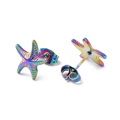 Ion Plating(IP) 304 Stainless Steel Starfish Stud Earrings for Women EJEW-I285-06MC-1