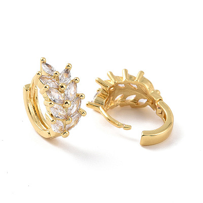 Clear Cubic Zirconia Wheat Hoop Earrings EJEW-F298-18G-1