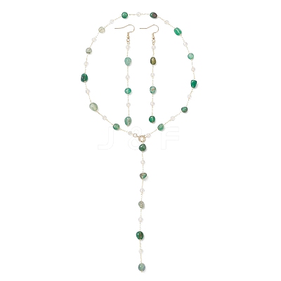 Handmade Natural Green Agate Beaded Chains Earring & Necklaces Sets SJEW-JS01342-04-1