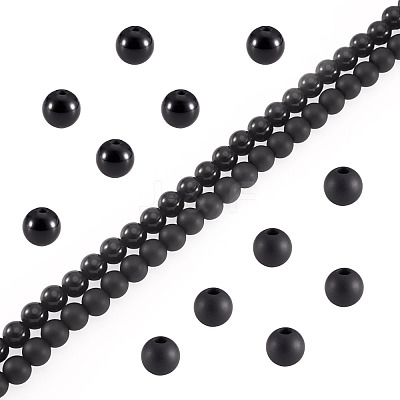 2 Strands 2 Styles Natural Black Onyx(Dyed & Heated) Beads Strands G-TA0003-52-6mm-1