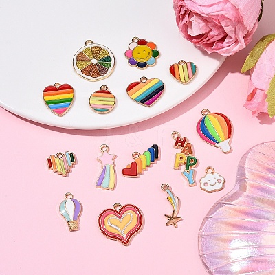 30Pcs 15 Styles Rainbow Color Alloy Enamel Pendants ENAM-YW0005-45-1