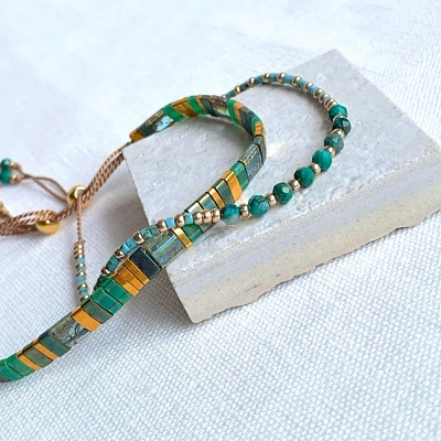 2Pcs 2 Styles Natural Fuchsite & Glass & Iron Braided Bead Bracelet Sets VQ5564-1