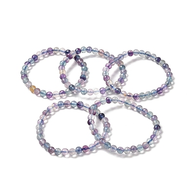 Natural Fluorite Beaded Stretch Bracelets BJEW-K233-01A-02-1