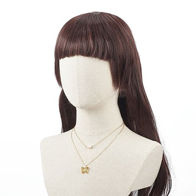 Glass Butterfly & Natural Pearl Pendants Double Layer Necklace with Clear Cubic Zirconia NJEW-TA00043-04-1