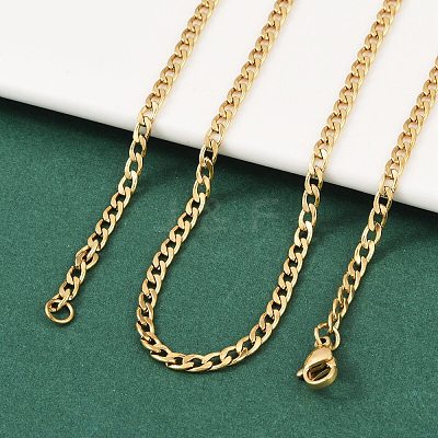 201 Stainless Steel Curb Chain Necklace for Women Men NJEW-P268-A38-2X5-1