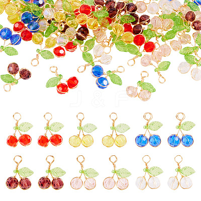 60Pcs 6 Colors Glass Pendants PALLOY-TA00249-1