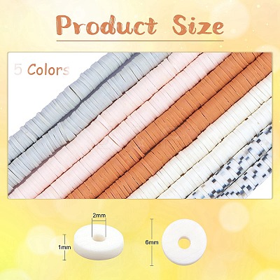 10 Strands 5 Colors Flat Round Handmade Polymer Clay Beads CLAY-SZ0002-01-1