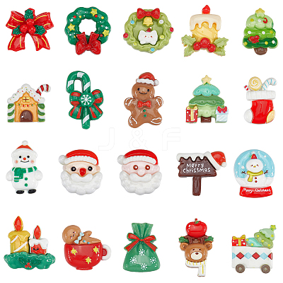 80Pcs 20 Styles Christmas Opaque Resin Cabochons RESI-SC0005-60-1