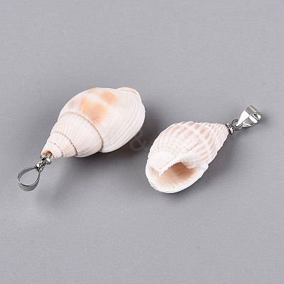 Brass & Natural Spiral Shell Pendants SHEL-Q029-18P-1
