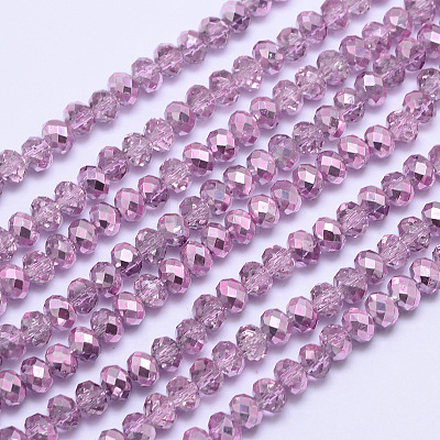 Faceted Rondelle Transparent Painted Glass Beads Strands DGLA-J001-C08-4mm-1