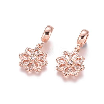 Brass Micro Pave Cubic Zirconia European Dangle Charms ZIRC-E163-01RG-1